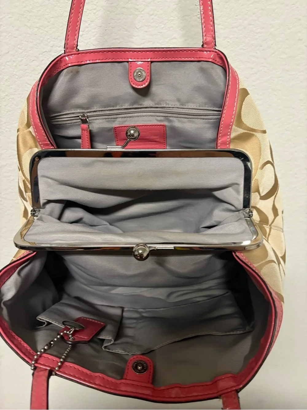 Coach Beige Signature Tote with Pink Trim - Picture 10 of 10